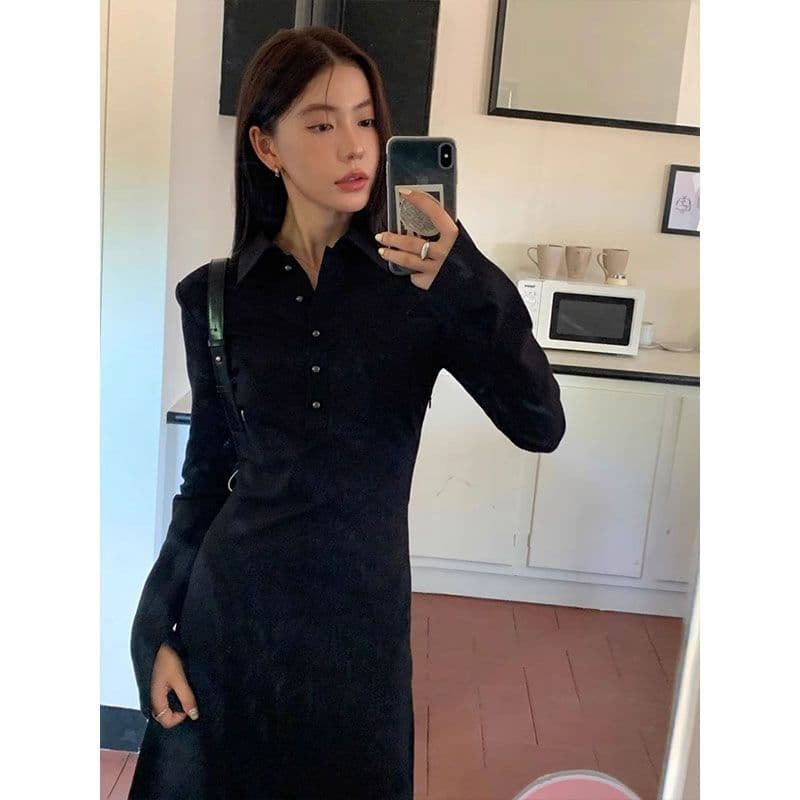400g 사람들 면 빈 가스 층 벨트 어깨 패드 하나 한 부서 품격 다용도 긴팔 드레스 복장 새로운 표지 고기 치마 이미지 2
