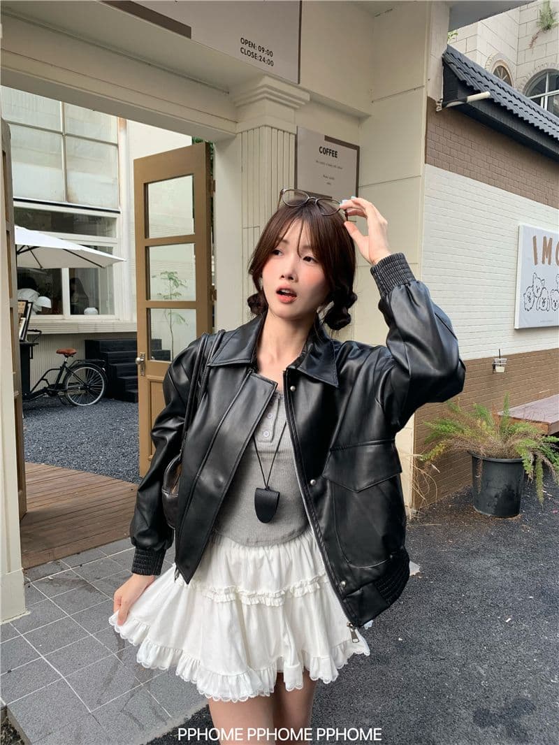 광야 아름다움 라드. 브라운 아메리칸 레트로 가죽 재킷 여성 코트 가을 겨울 2026 새로운 쇼트 스타일 오토바이 서비스 pu 재킷 이미지 2
