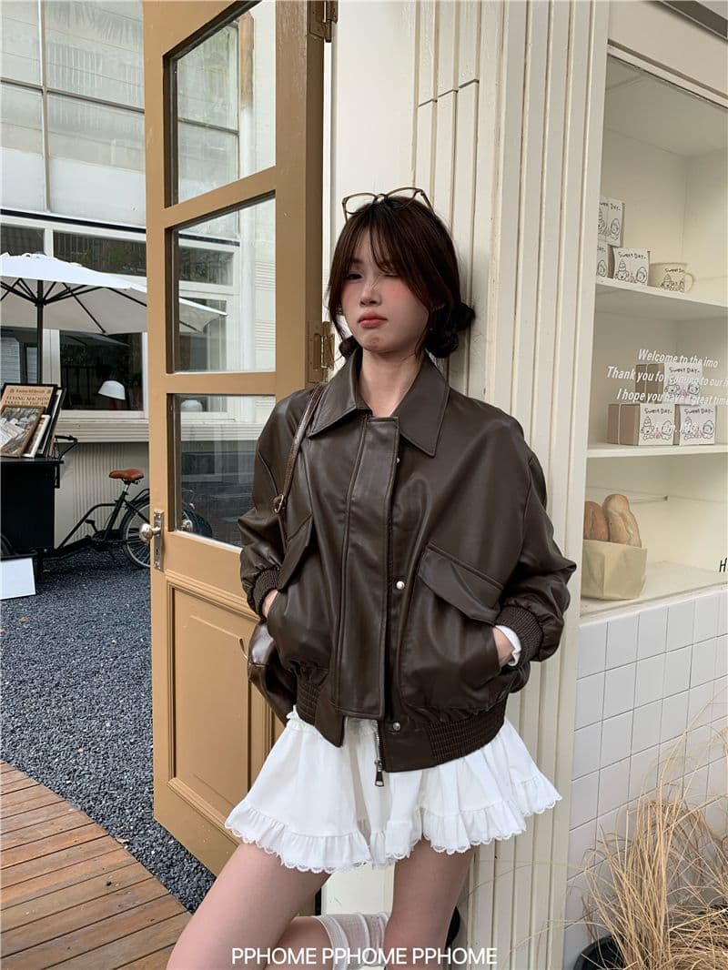 광야 아름다움 라드. 브라운 아메리칸 레트로 가죽 재킷 여성 코트 가을 겨울 2026 새로운 쇼트 스타일 오토바이 서비스 pu 재킷 상세 이미지 9