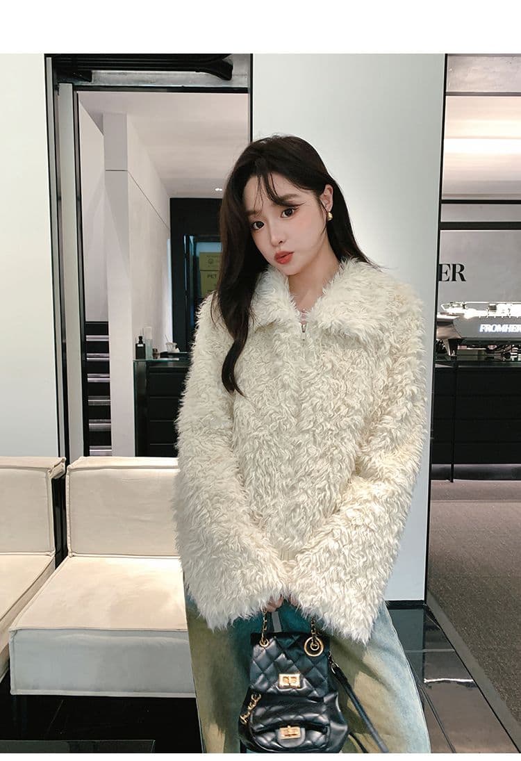 명문 여성 품격 고급 센스 양털 재킷 여성 짧은 2026 겨울 새로운 두꺼운 털이 많은 따뜻한 화이트 재킷 상세 이미지 5