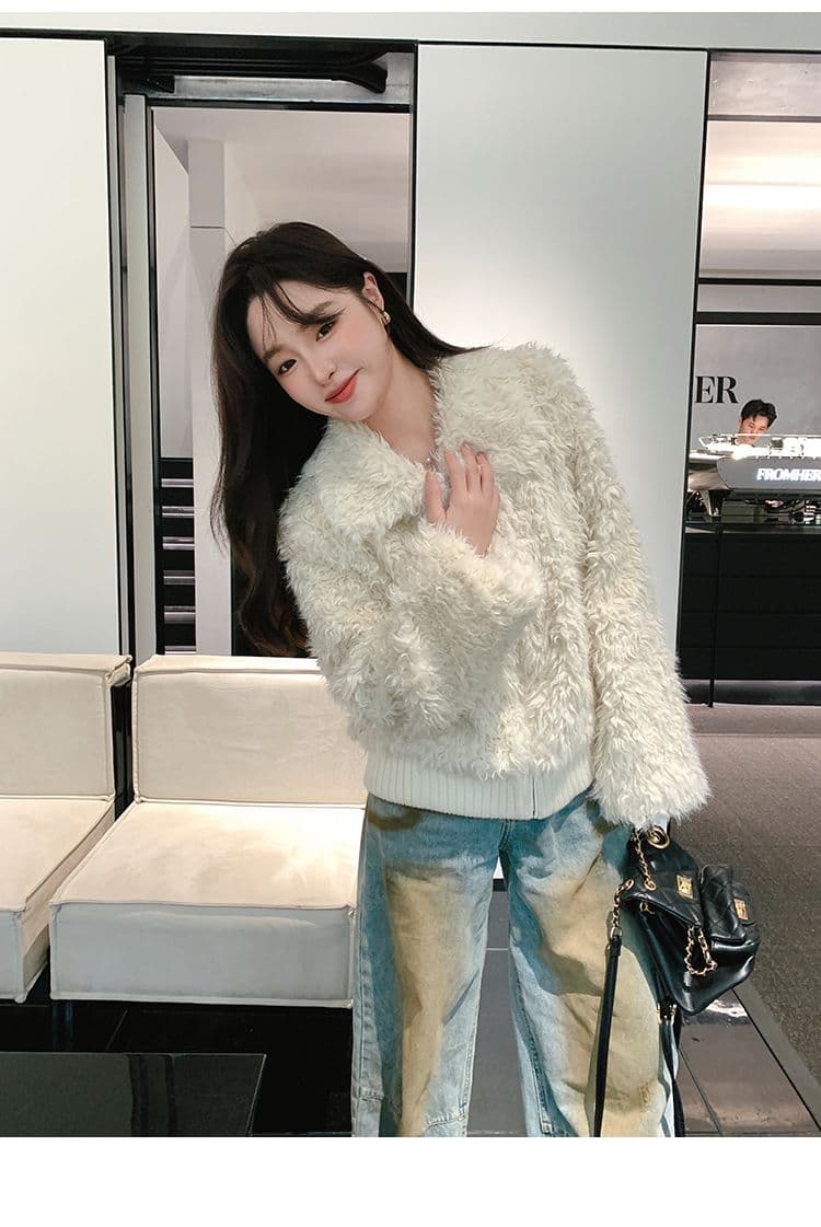 명문 여성 품격 고급 센스 양털 재킷 여성 짧은 2026 겨울 새로운 두꺼운 털이 많은 따뜻한 화이트 재킷 상세 이미지 6