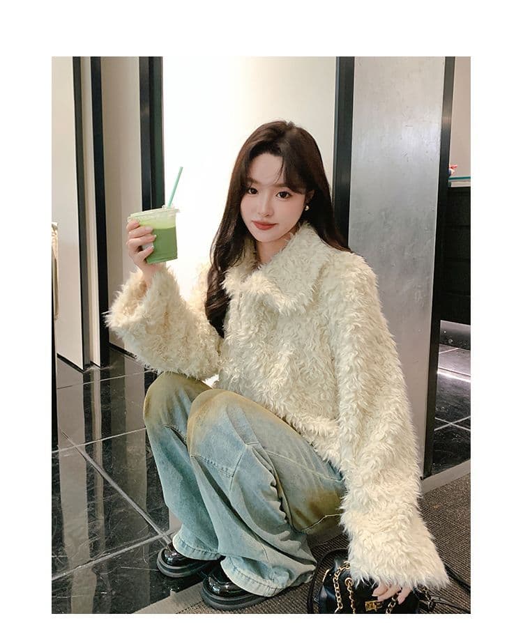 명문 여성 품격 고급 센스 양털 재킷 여성 짧은 2026 겨울 새로운 두꺼운 털이 많은 따뜻한 화이트 재킷 상세 이미지 7