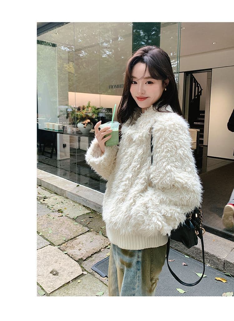 명문 여성 품격 고급 센스 양털 재킷 여성 짧은 2026 겨울 새로운 두꺼운 털이 많은 따뜻한 화이트 재킷 상세 이미지 11