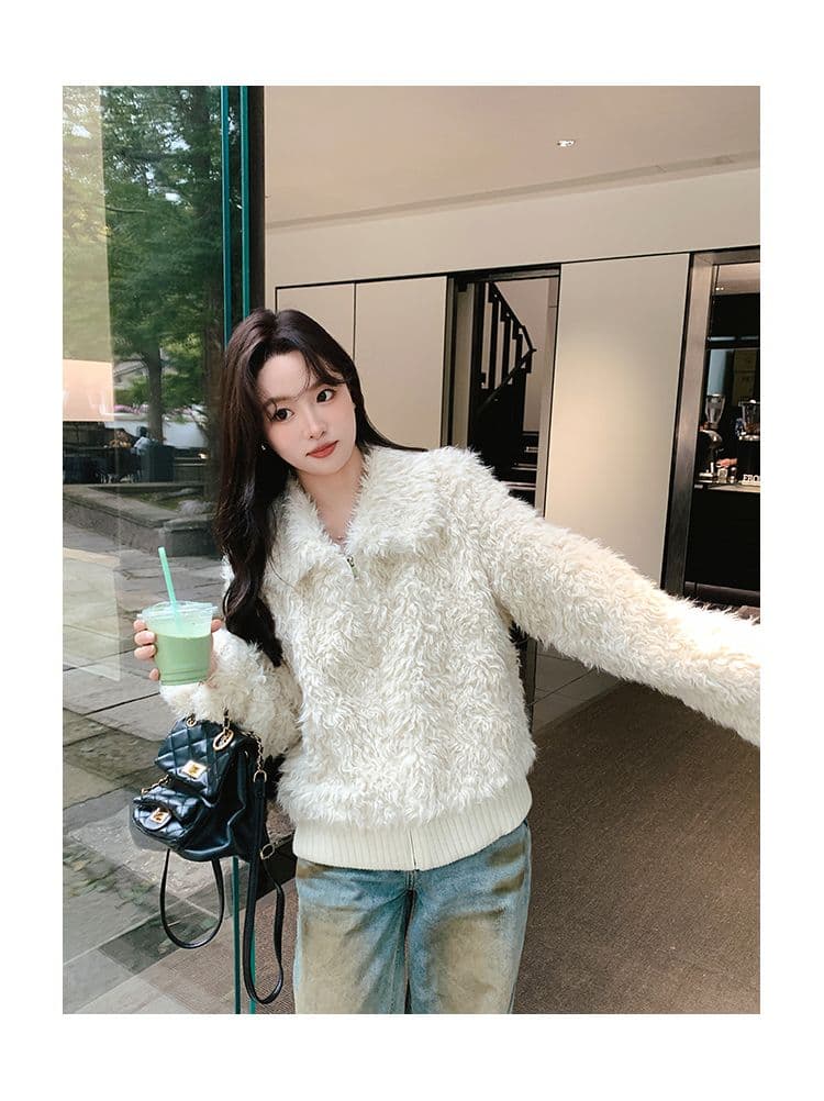 명문 여성 품격 고급 센스 양털 재킷 여성 짧은 2026 겨울 새로운 두꺼운 털이 많은 따뜻한 화이트 재킷 상세 이미지 13