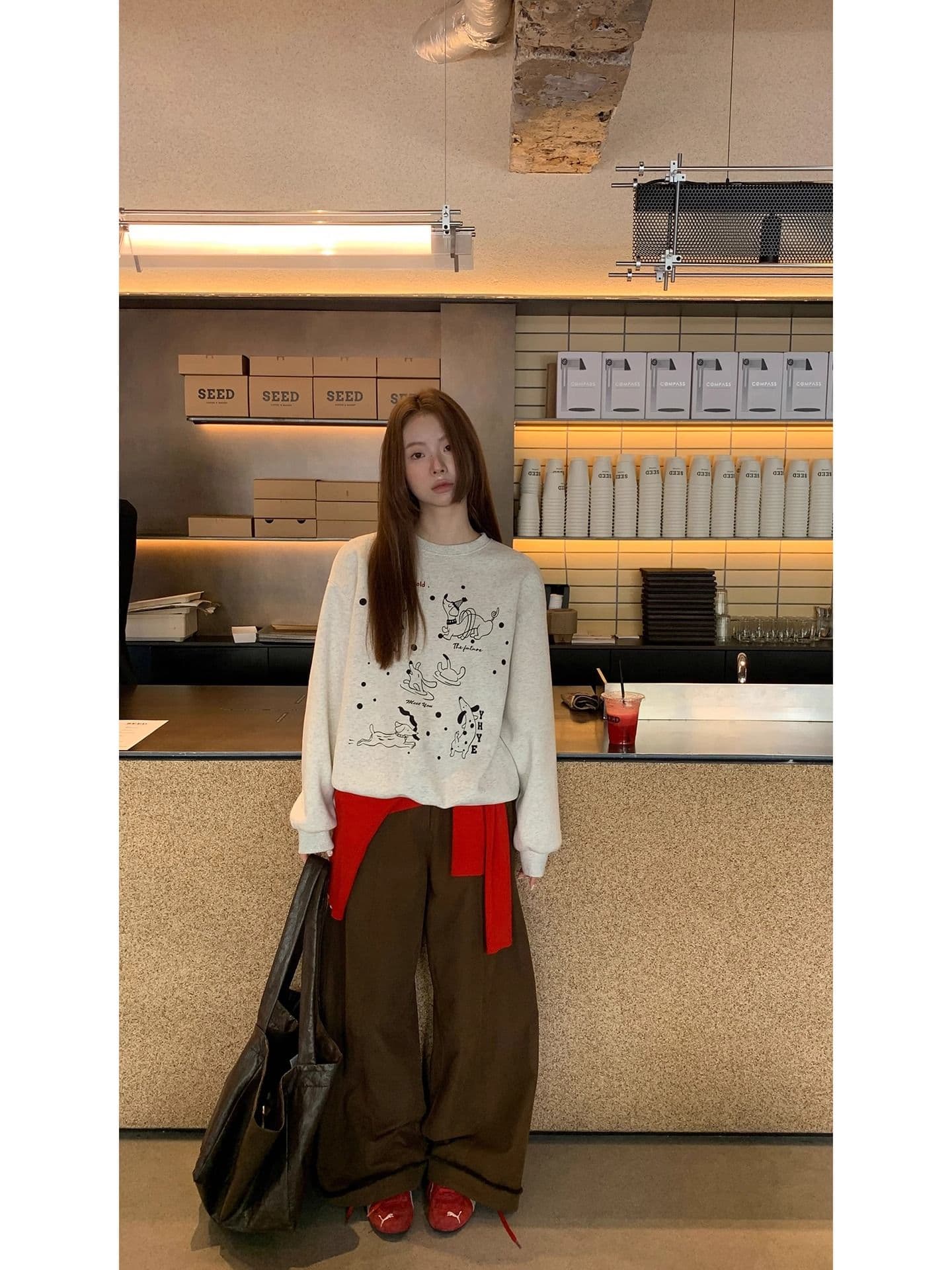 2026 한국 스타일 새로운 가을 겨울 의류 맨위 oversize 라운드 넥 후드티 트렌디 ins 여성 이미지 4