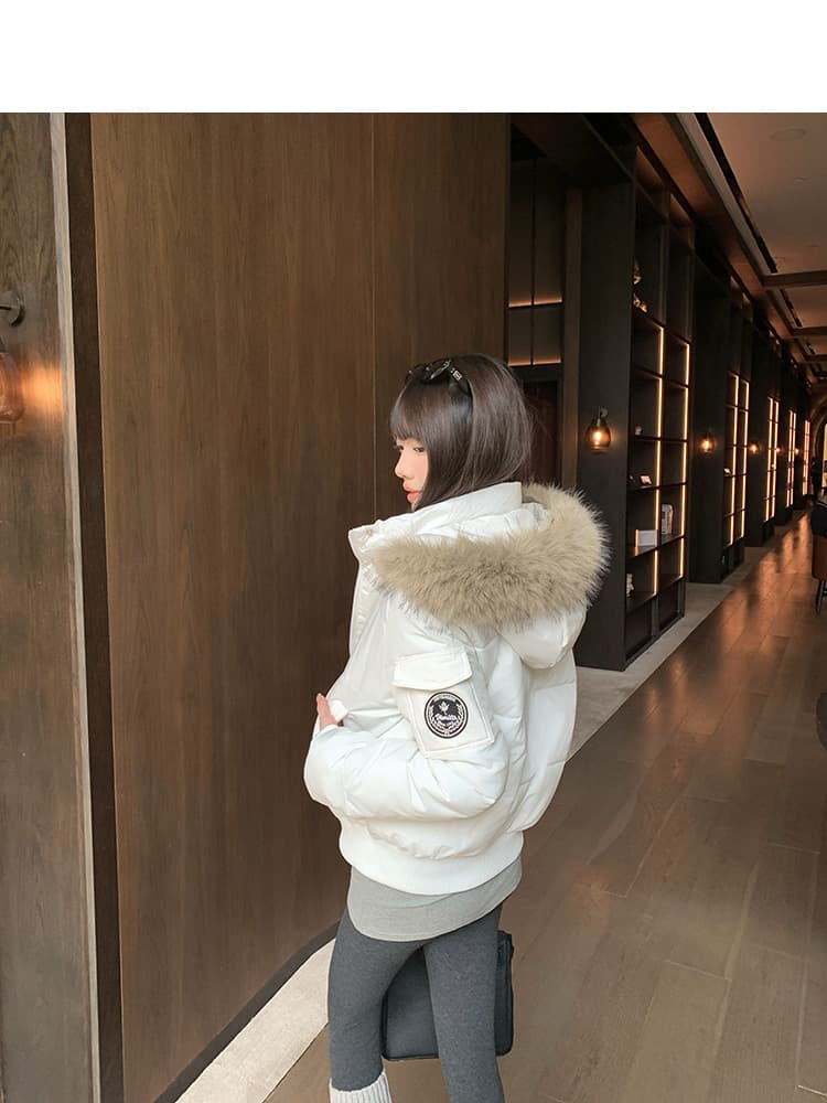 워크웨어 겨울 한국 스타일 루즈핏 허리 수축 슬림해 보이는 다운 재킷 후드 쇼트 스타일 아래 면화 의류 두꺼운 보온 재킷 상세 이미지 2