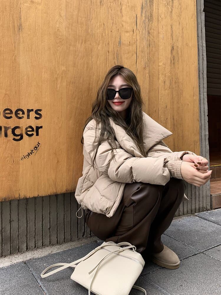 따뜻한 따뜻한 겨울 세련된 루즈핏 XL 한국 스타일 폴로 칼라 쇼트 스타일 다운 외투 작은 키 아래 면화 의류 상세 이미지 4