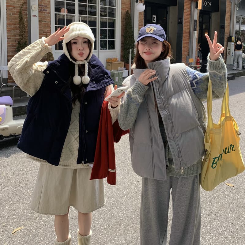 가을 겨울 새로운 다운 조끼 여자 외출용 니트 두꺼운 보온 조끼 작은 키 패션 조끼 재킷 이미지 2