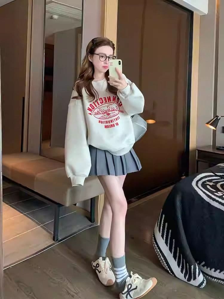 2026 한국 대외 무역 새로운 가을 겨울 의류 맨위 루즈핏 한국 스타일 라운드 넥 후드티 트렌디 ins 여성 상세 이미지 5