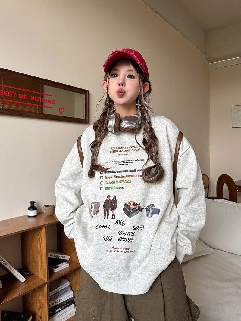 2026 한국 대외 무역 새로운 가을 겨울 의류 맨위 루즈핏 한국 스타일 라운드 넥 후드티 트렌디 ins 여성 상세 이미지 2