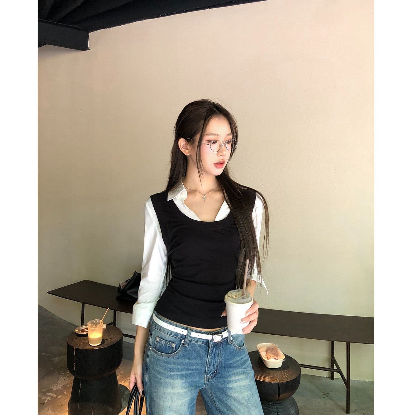 원본 것 여성 셔츠 봄 가을 프랑스식 맨위 페이크 레이어드 긴팔 허리 수축 핫걸 자이언트 잘 생긴 셔츠 이미지 2