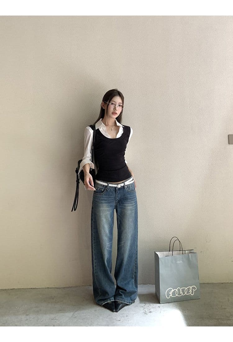 원본 것 여성 셔츠 봄 가을 프랑스식 맨위 페이크 레이어드 긴팔 허리 수축 핫걸 자이언트 잘 생긴 셔츠 상세 이미지 7