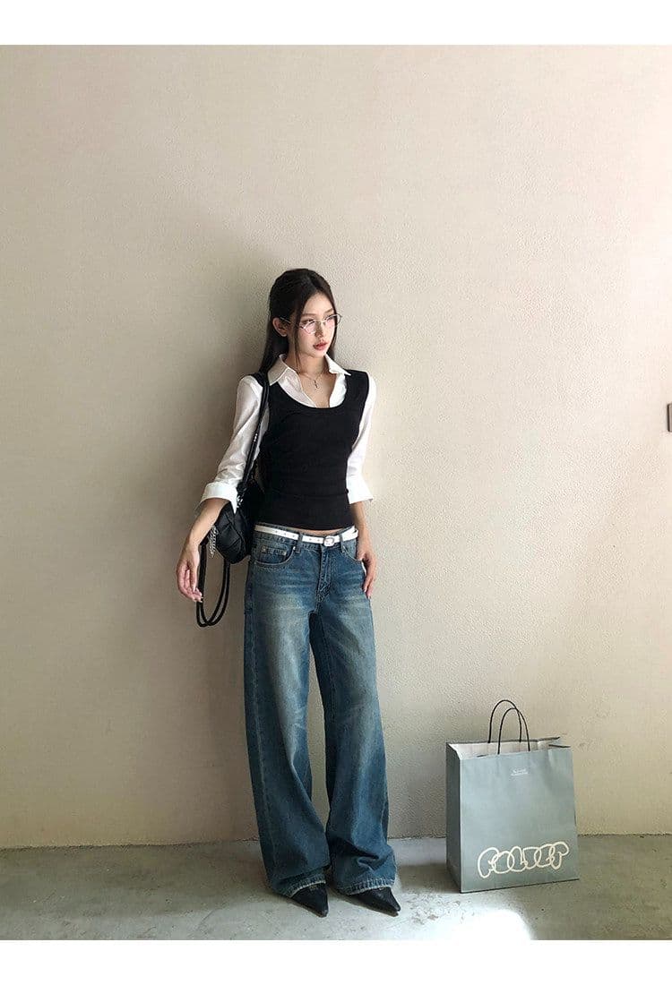 원본 것 여성 셔츠 봄 가을 프랑스식 맨위 페이크 레이어드 긴팔 허리 수축 핫걸 자이언트 잘 생긴 셔츠 상세 이미지 12