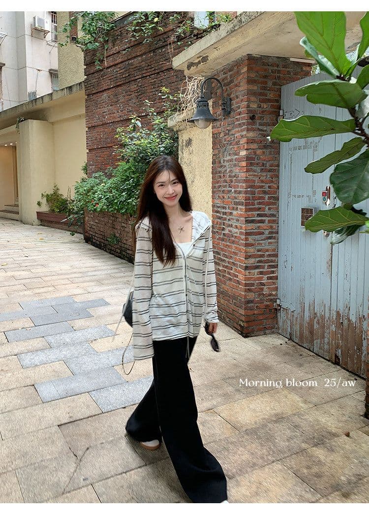 눈꽃 면 스트라이프 후드 자외선 차단 블라우스 얇은 스타일 긴팔 오픈 가디건 여성 여름 루즈핏 재킷 맨위 상세 이미지 14