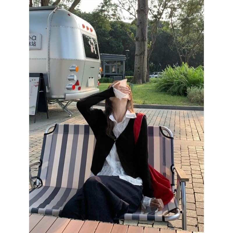 원본 원단 페이크 레이어드 패치워크 인사이드 가져 가라. 티셔츠 여성 가을 몸매 가꾸기 기본 셔츠 디자인 센스 긴팔 맨위 이미지 4