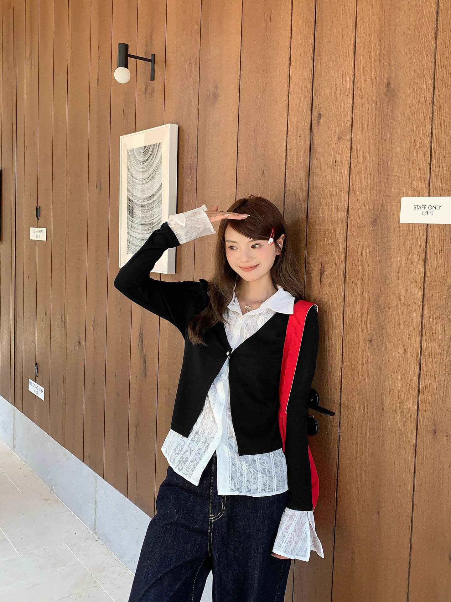 원본 원단 페이크 레이어드 패치워크 인사이드 가져 가라. 티셔츠 여성 가을 몸매 가꾸기 기본 셔츠 디자인 센스 긴팔 맨위 상세 이미지 6