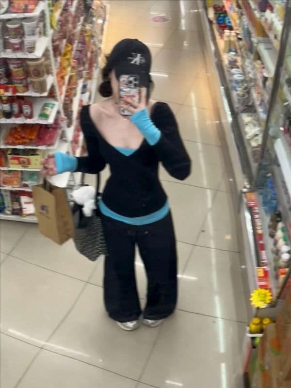 모달 사람들 면 패치워크 페이크 레이어드 긴팔 티셔츠 여성 가을 핫걸 몸매 가꾸기 V넥 기본 셔츠 맨위 상세 이미지 7