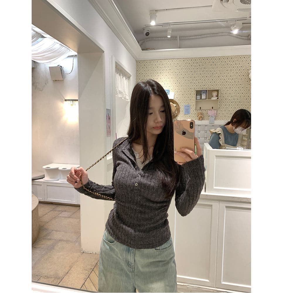 사람들 면 구덩이 기사 연삭 털 레이스 조각 페이크 레이어드 여성 가을 새로운 몸매 가꾸기 V넥 출퇴근 긴팔 맨위 이미지 3