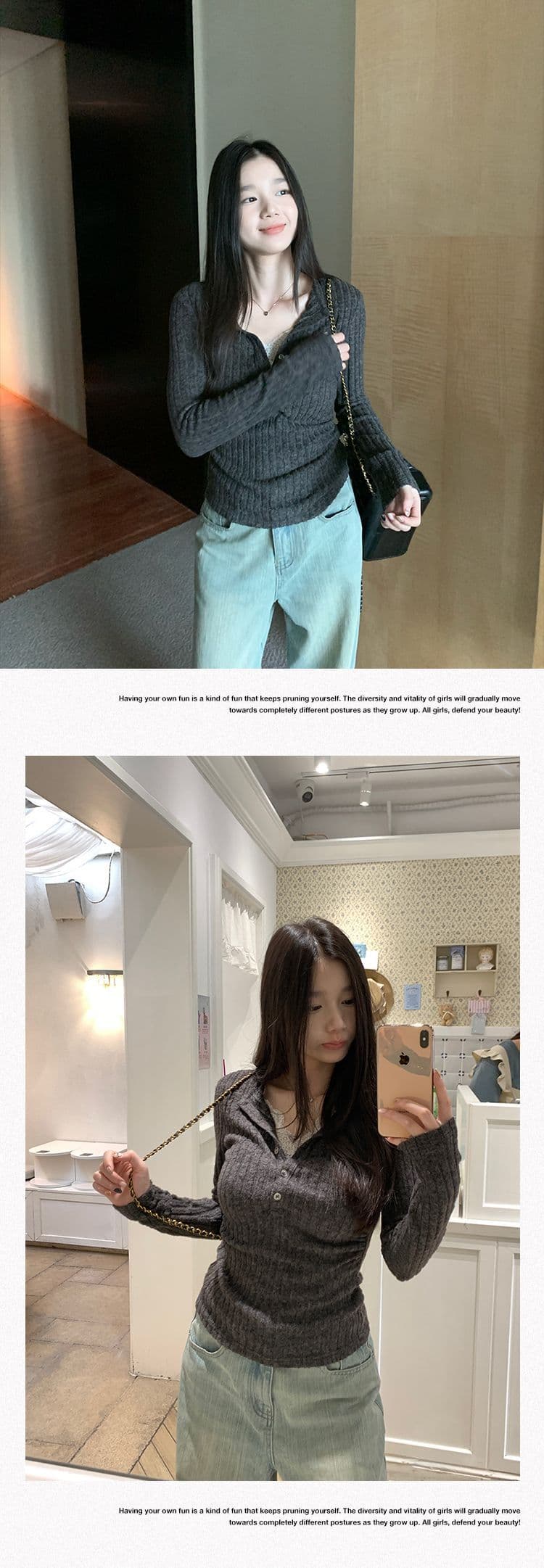 사람들 면 구덩이 기사 연삭 털 레이스 조각 페이크 레이어드 여성 가을 새로운 몸매 가꾸기 V넥 출퇴근 긴팔 맨위 상세 이미지 3