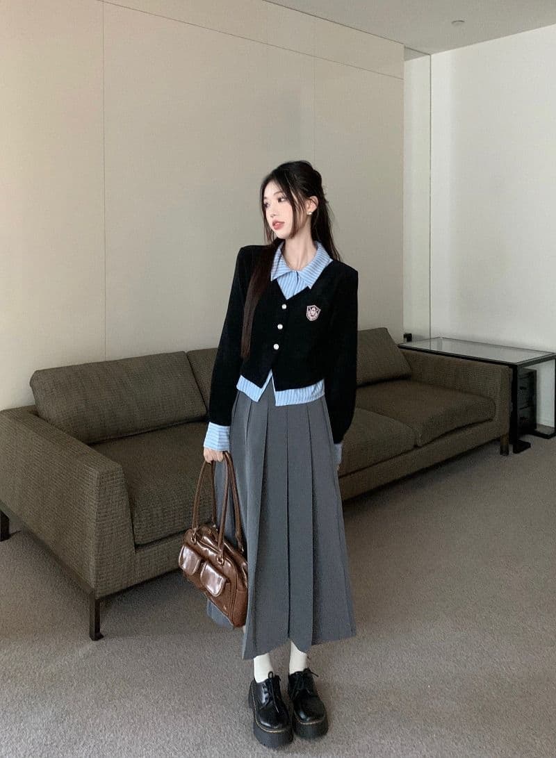 원본 것 학원 스타일 세트 여성 페이크 레이어드 POLO 칼라 긴팔 셔츠 조기 가을 상세 이미지 13