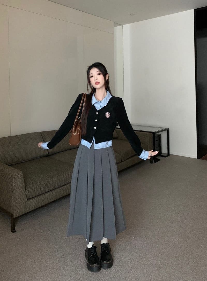 원본 것 학원 스타일 세트 여성 페이크 레이어드 POLO 칼라 긴팔 셔츠 조기 가을 상세 이미지 15