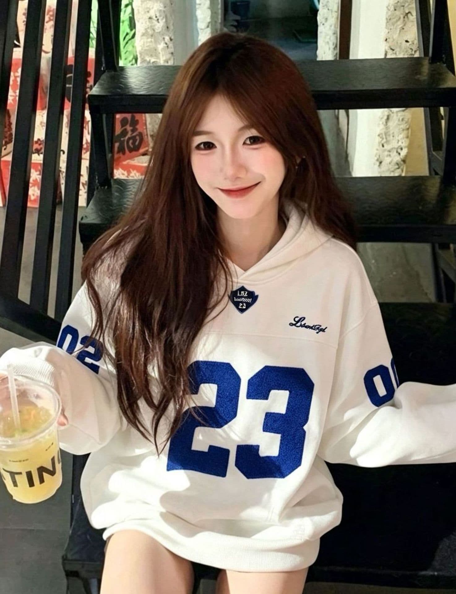 얇은 스타일 원본 솜씨 압력 라인 패치 자수 주머니 순수한 Mianhua 면 복합 후드 티 스웨터 여성 상세 이미지 7