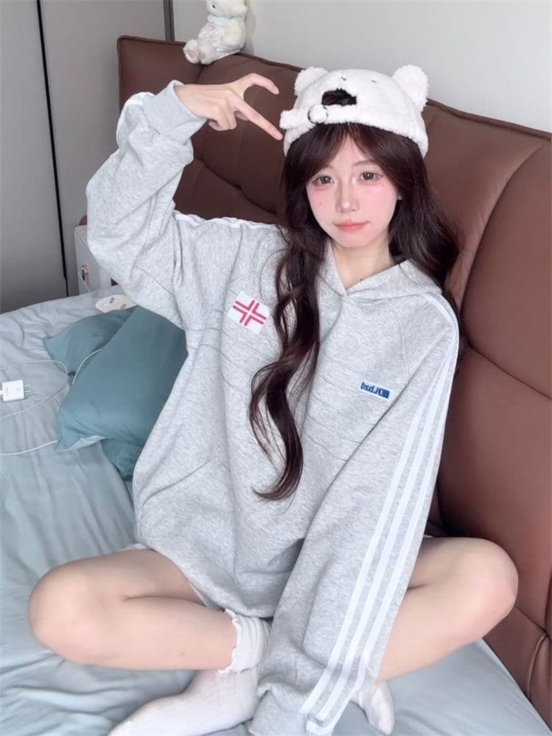 얇은 스타일 털이 있는 원본 솜씨 접은 자국 자수 표준 프린트 순수한 Mianhua 면 복합 후드 티 스웨터 여성 이미지 2