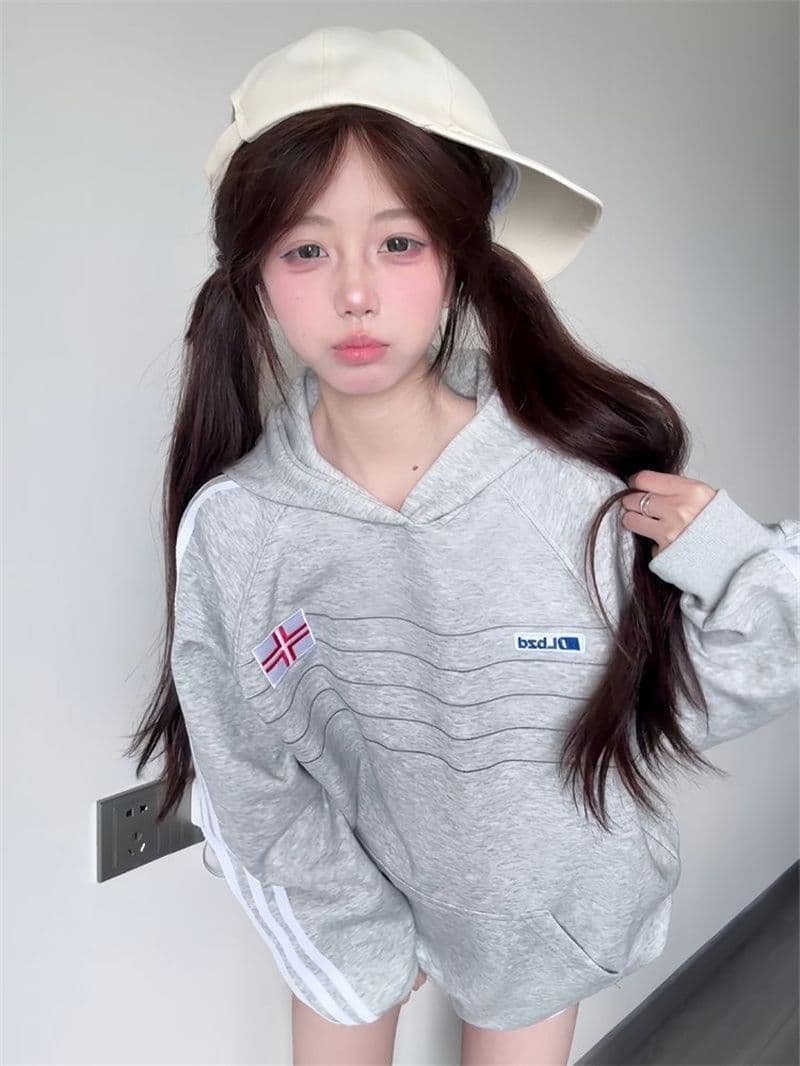 얇은 스타일 털이 있는 원본 솜씨 접은 자국 자수 표준 프린트 순수한 Mianhua 면 복합 후드 티 스웨터 여성 상세 이미지 6