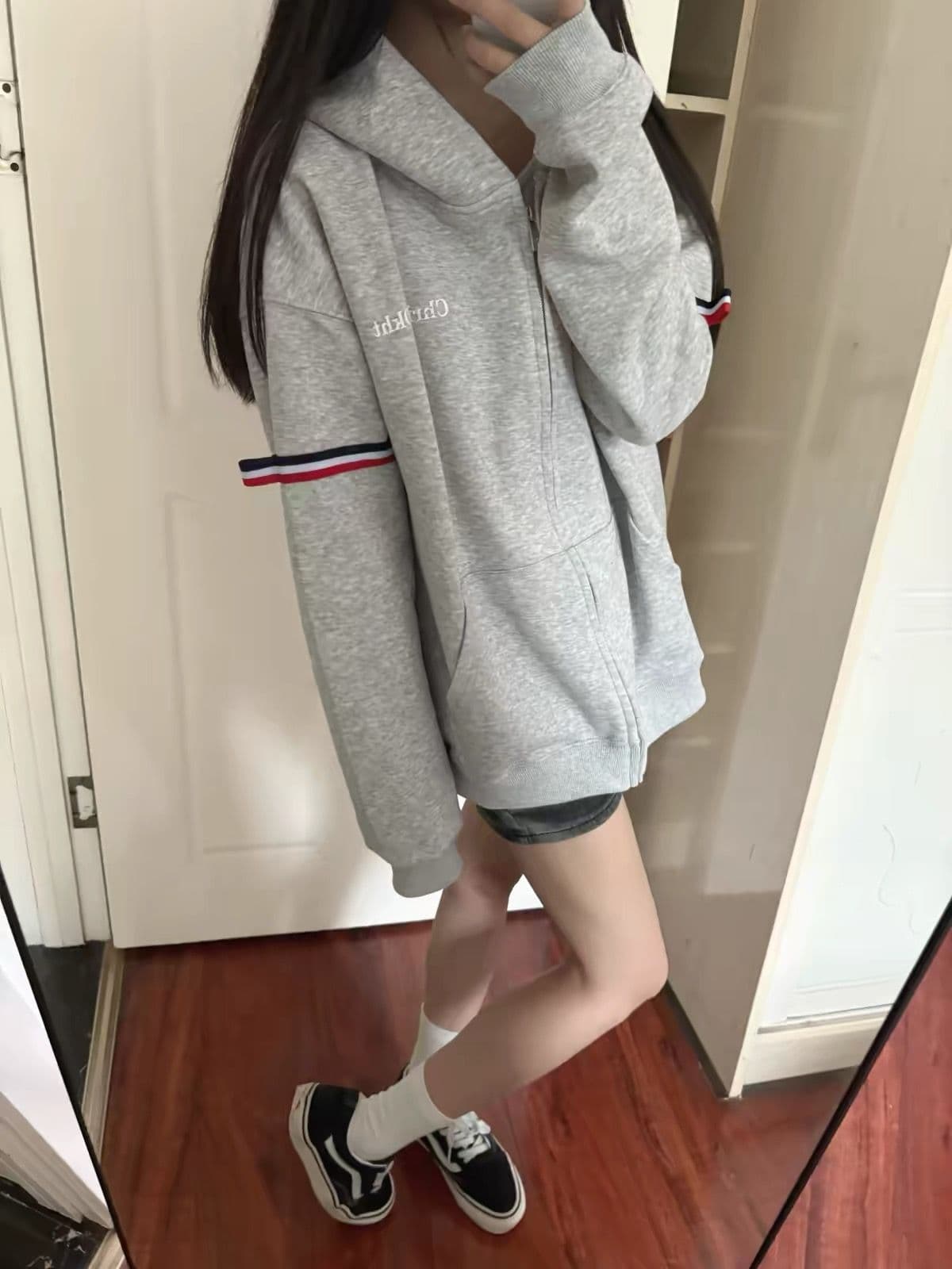 삼색 얇은 스타일 털이 있는 원본 솜씨 인사이드 그리기 리본 순수한 Mianhua 면 복합 후드 티 스웨터 여성