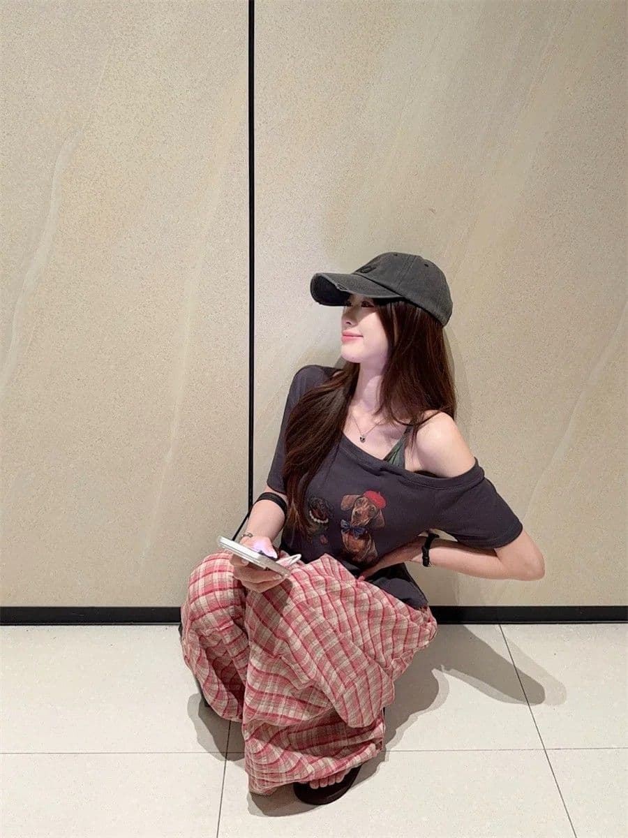 핑크색 체크무늬 넓은 다리 캐주얼 바지 2026 여름 새로운 다용도 문예 긴 바지 상세 이미지 12