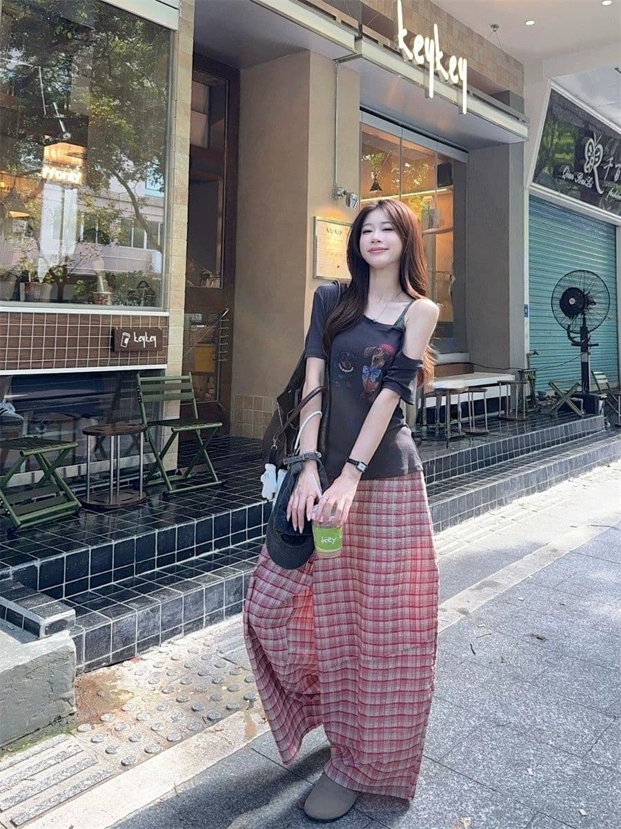 핑크색 체크무늬 넓은 다리 캐주얼 바지 2026 여름 새로운 다용도 문예 긴 바지 상세 이미지 15