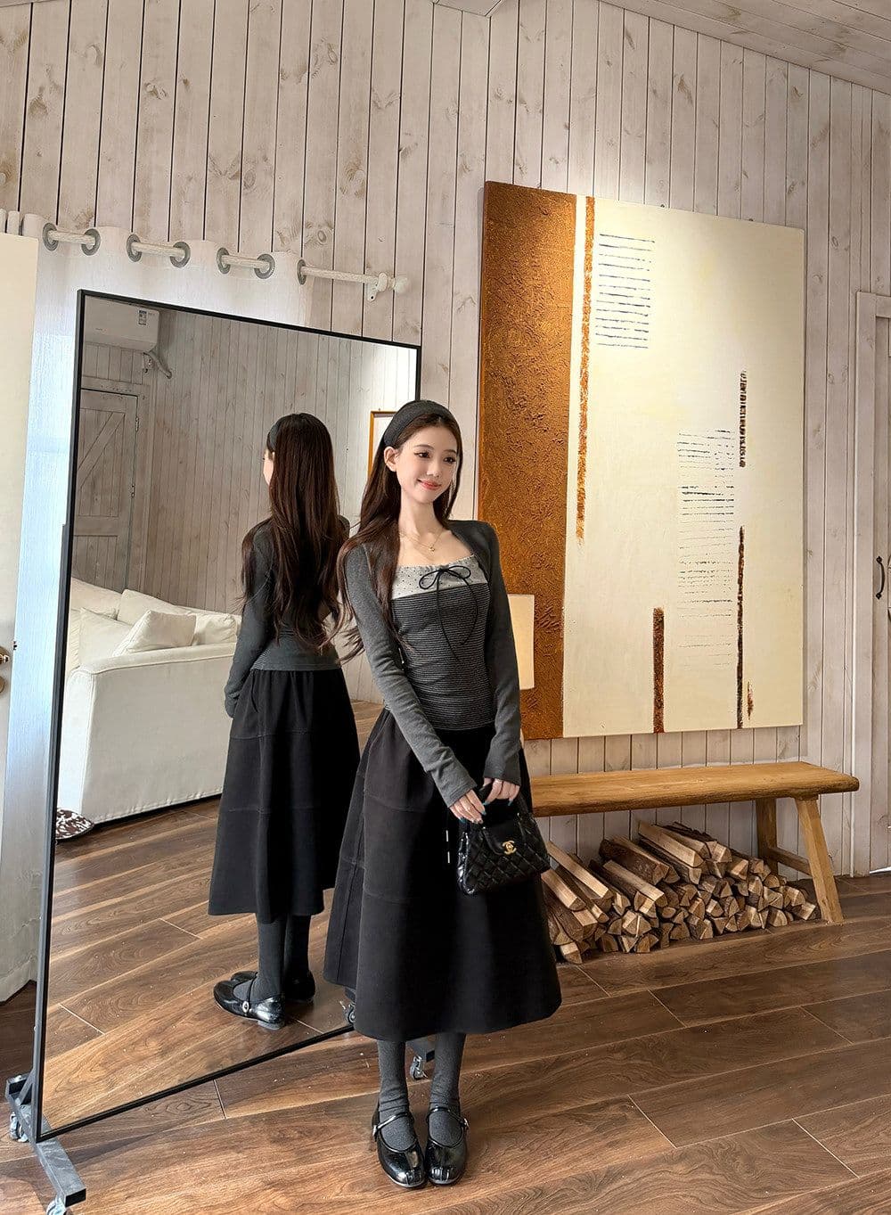 와 사고 방식 한 부서 광장 칼라 레이스업 페이크 레이어드 긴팔 티셔츠 여성 봄 가을 몸매 가꾸기 핫걸 기본 셔츠 맨위 상세 이미지 9