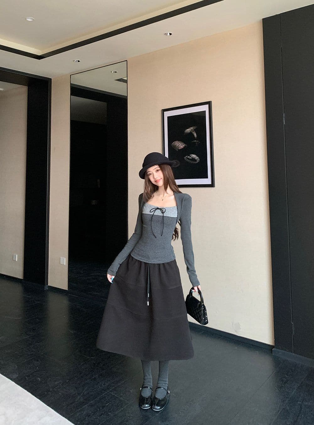 와 사고 방식 한 부서 광장 칼라 레이스업 페이크 레이어드 긴팔 티셔츠 여성 봄 가을 몸매 가꾸기 핫걸 기본 셔츠 맨위 상세 이미지 15