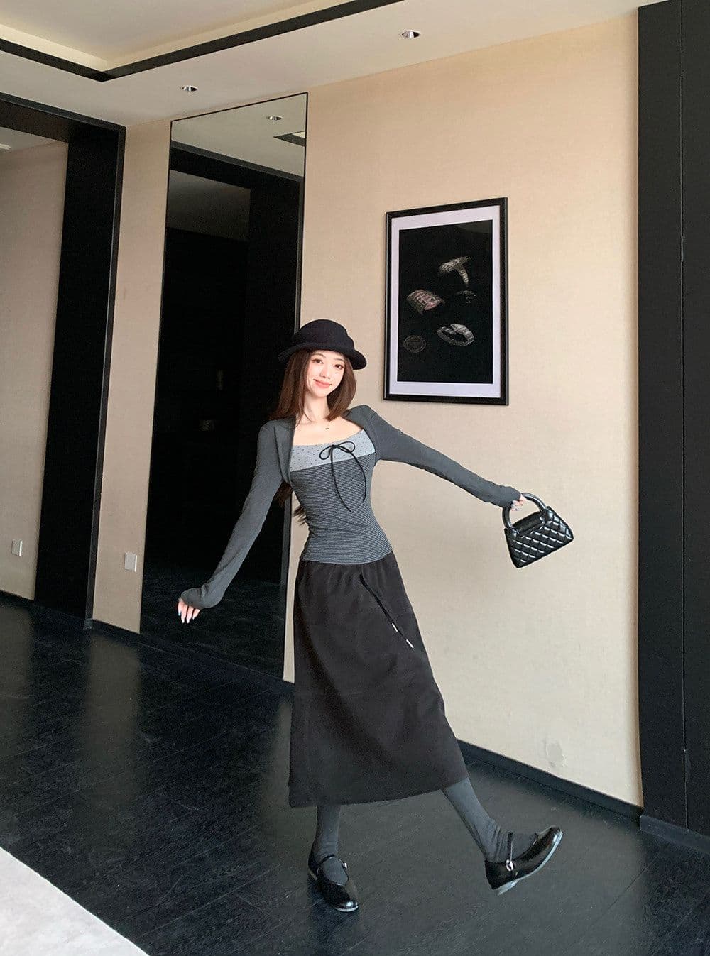 와 사고 방식 한 부서 광장 칼라 레이스업 페이크 레이어드 긴팔 티셔츠 여성 봄 가을 몸매 가꾸기 핫걸 기본 셔츠 맨위 상세 이미지 16