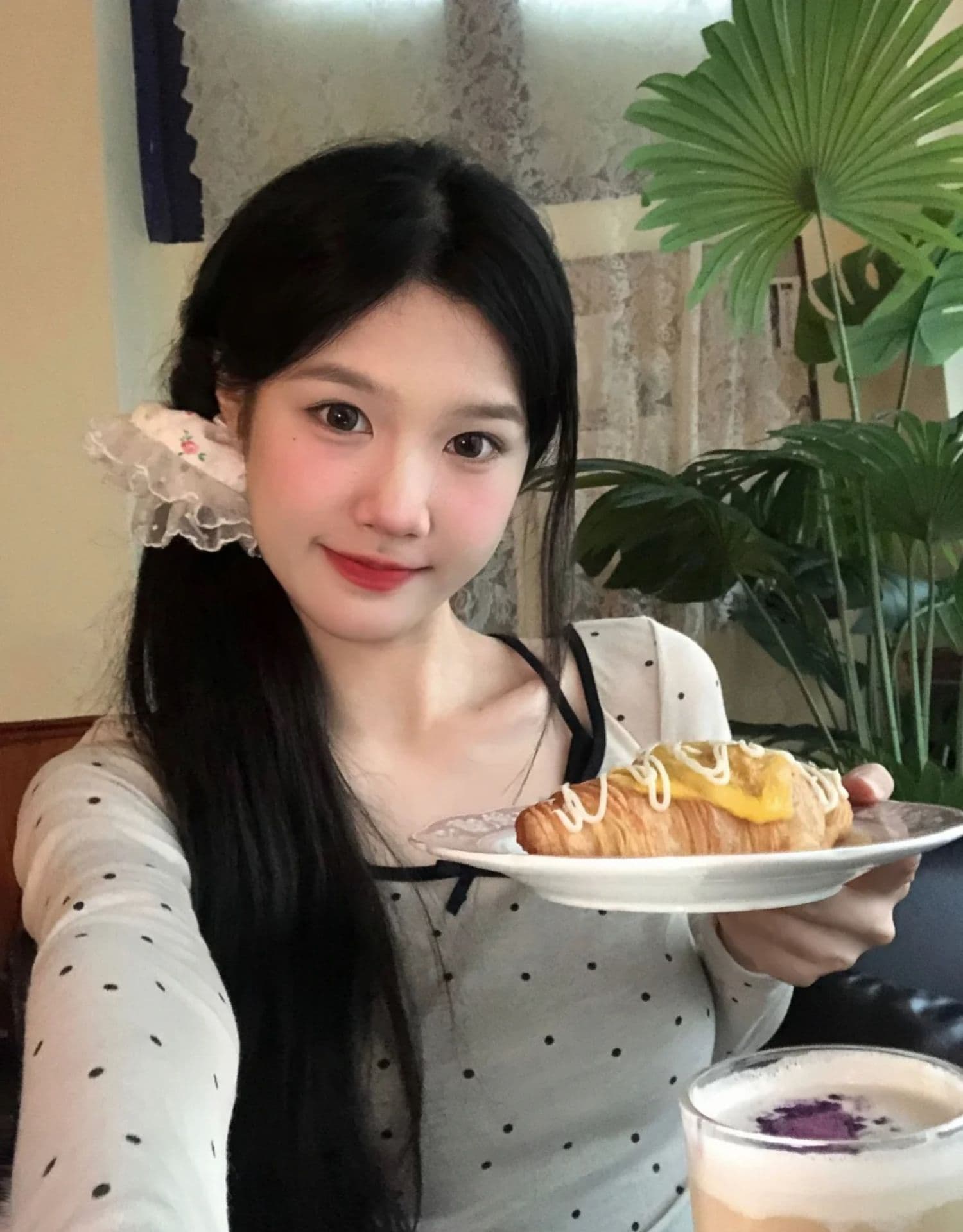 주간 실크 리브 사람들 면 달콤한 스타일 오프숄더 도트 무늬 긴팔 티셔츠 여성 의류 이른 봄 페이크 레이어드 bm 맨위 상세 이미지 16