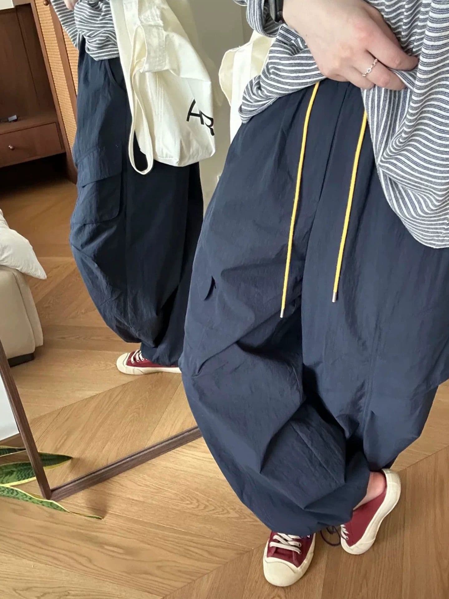 원본 3 차원 해군 워크웨어 팬츠 여자 배 모양 몸 속도 건조한 운동 바지 빅 사이즈 도루 높음 와이드 레그 팬츠 이미지 2