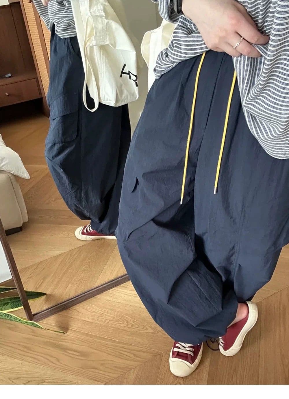 원본 3 차원 해군 워크웨어 팬츠 여자 배 모양 몸 속도 건조한 운동 바지 빅 사이즈 도루 높음 와이드 레그 팬츠 상세 이미지 3