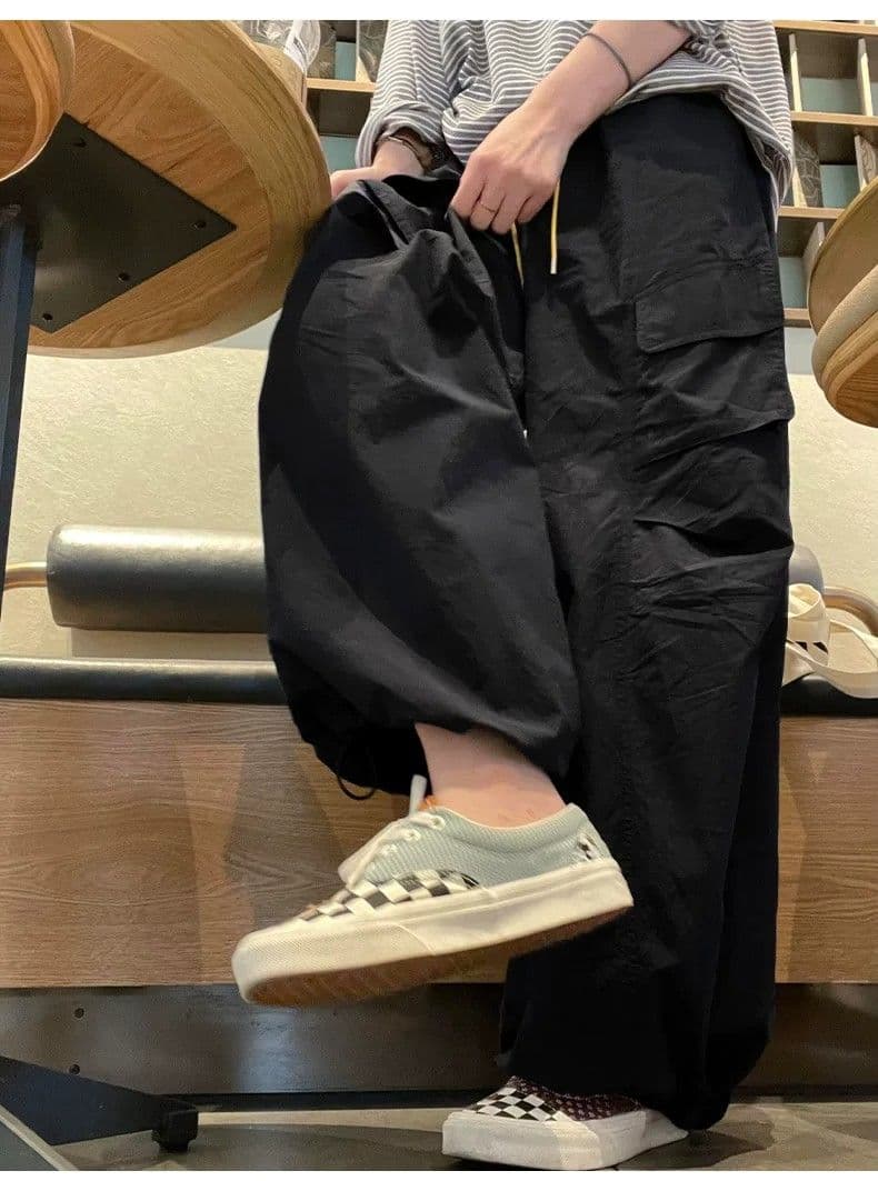원본 3 차원 해군 워크웨어 팬츠 여자 배 모양 몸 속도 건조한 운동 바지 빅 사이즈 도루 높음 와이드 레그 팬츠 상세 이미지 7