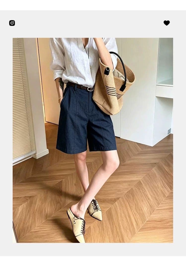 오래된 돈 바람 아마 정장 반바지 여성 여름 새로운 라이 경기 서울 넓은 다리 오부 바지 주간 실크 마 스트레이트 바지 상세 이미지 2