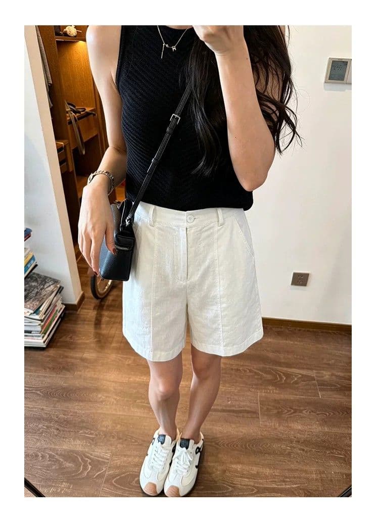 오래된 돈 바람 아마 정장 반바지 여성 여름 새로운 라이 경기 서울 넓은 다리 오부 바지 주간 실크 마 스트레이트 바지 상세 이미지 9