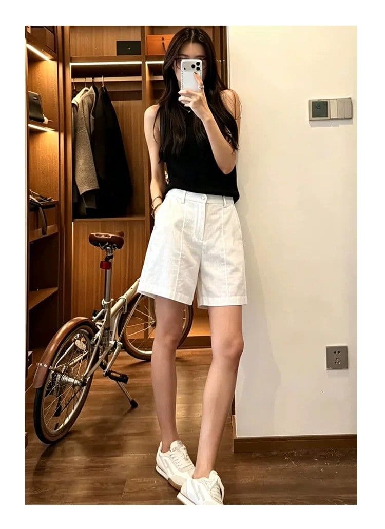 오래된 돈 바람 아마 정장 반바지 여성 여름 새로운 라이 경기 서울 넓은 다리 오부 바지 주간 실크 마 스트레이트 바지 상세 이미지 10