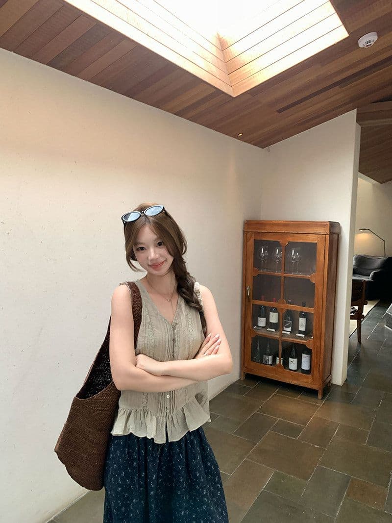 여름 꽃무늬 바지 전원 바람 레이스 배기 바지 여성 루즈핏 넓은 다리 9부 바지 슬림해 보이는 상세 이미지 25