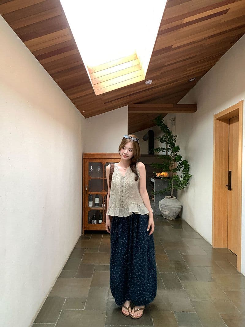 여름 꽃무늬 바지 전원 바람 레이스 배기 바지 여성 루즈핏 넓은 다리 9부 바지 슬림해 보이는 상세 이미지 29