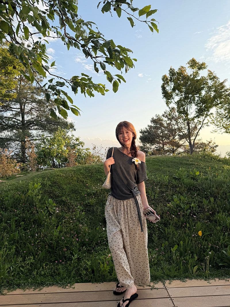 여름 꽃무늬 바지 전원 바람 레이스 배기 바지 여성 루즈핏 넓은 다리 9부 바지 슬림해 보이는 상세 이미지 39