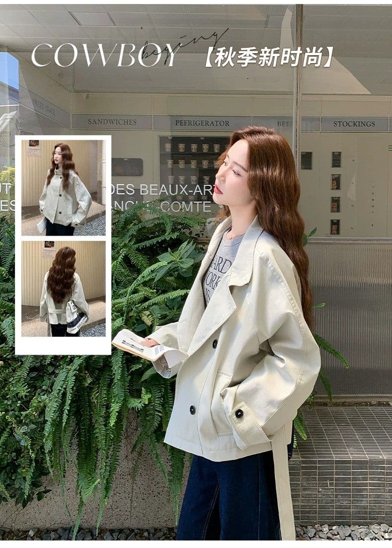 느긋한 품격 고급 센스 쇼트 스타일 바람막이 여성 코트 2026 년 가을 새로운 영국식 바람 스탠드 칼라 허리 수축 맨위 상세 이미지 3