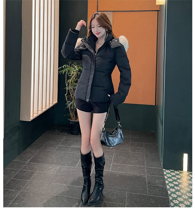 실사 2026 년 아래 면화 의류 여성 겨울 한국 스타일 새로운 큰 모피 칼라 면 옷 미니멀리즘 두꺼운 보온 재킷 상세 이미지 24