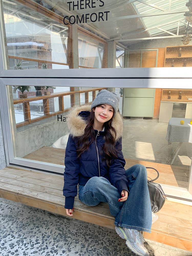 작은 마을 산산 눈 반사하다 阑珊 시뮬레이션 전갈 모피 칼라 면 의류 여성 겨울 방풍 쇼트 스타일 후드 작은 키 재킷 상세 이미지 21