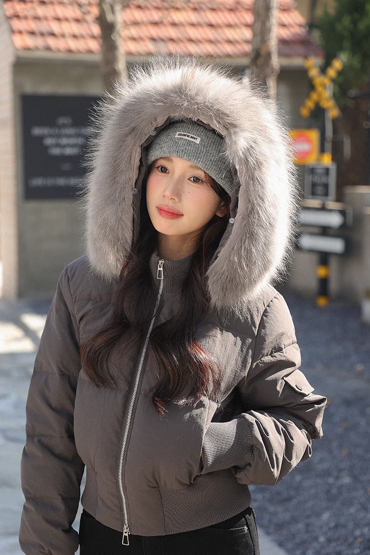 작은 마을 산산 눈 반사하다 阑珊 시뮬레이션 전갈 모피 칼라 면 의류 여성 겨울 방풍 쇼트 스타일 후드 작은 키 재킷 상세 이미지 27