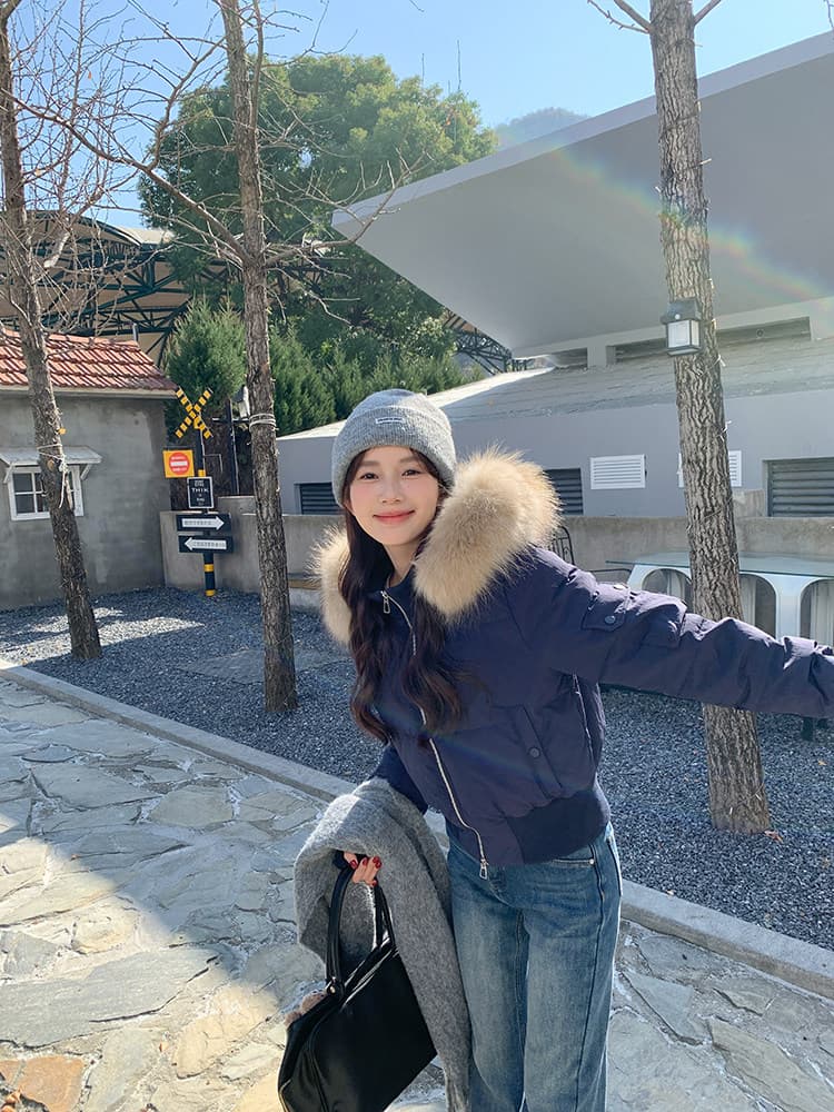 작은 마을 산산 눈 반사하다 阑珊 시뮬레이션 전갈 모피 칼라 면 의류 여성 겨울 방풍 쇼트 스타일 후드 작은 키 재킷 상세 이미지 58
