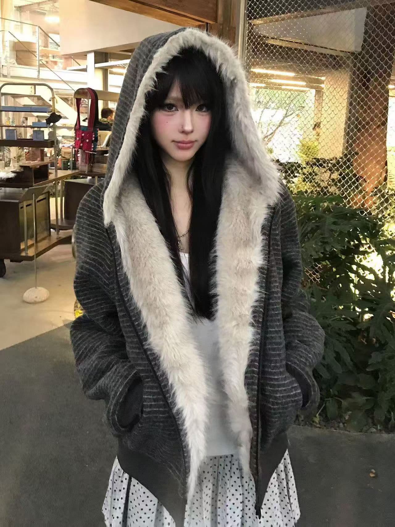 스트라이프 프로필 모양 모피 칼라 두꺼운 면 옷 남자 폭발 2026 새로운 좌 산 조각 여성 코트 머저리 이미지 3